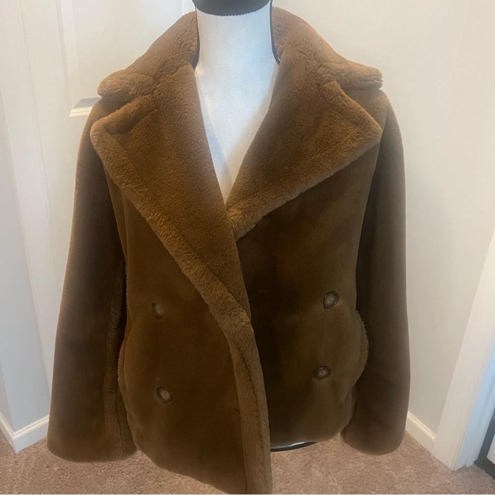 Vince Faux Fur Teddy Bear Soft Coat Walnut Brown size xxs